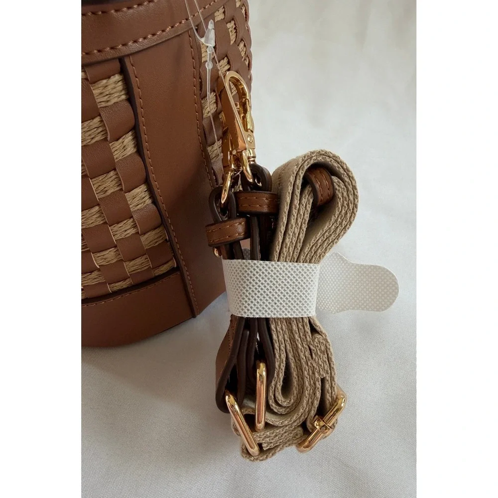 Tommy Bahama Brown Woven Straw Bucket Bag Crossbody Pineapple TQFB0264 NEW